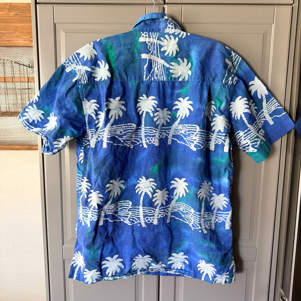 McNeel Palmer Clubhouse Mens Batik Palm Tree Tropical‎ Hawaiian Shirt, Blue,S - Picture 3 of 10